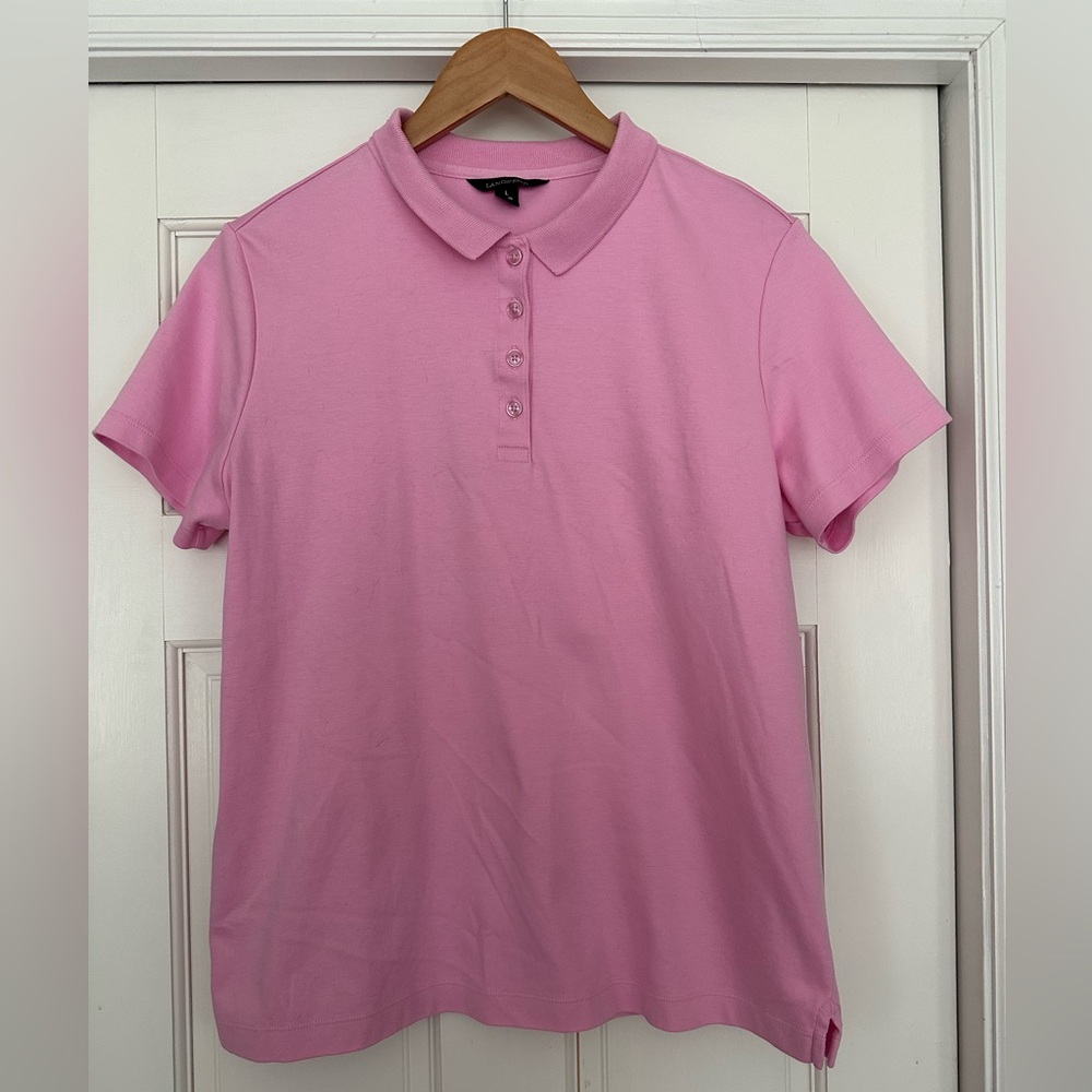 Lands' End Pink Button Down Polo Shirt Size L